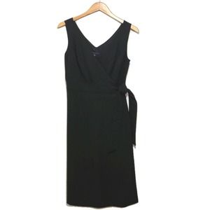Banana Republic Black Crossover Wrap Sleeveless Wool Blend V-Neck Dress Size 4